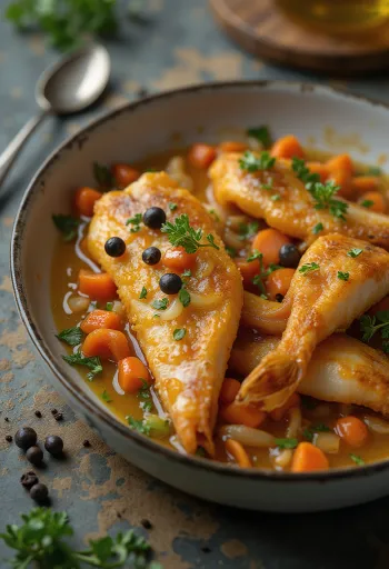 Escabeche fisk serverad med grönsaker