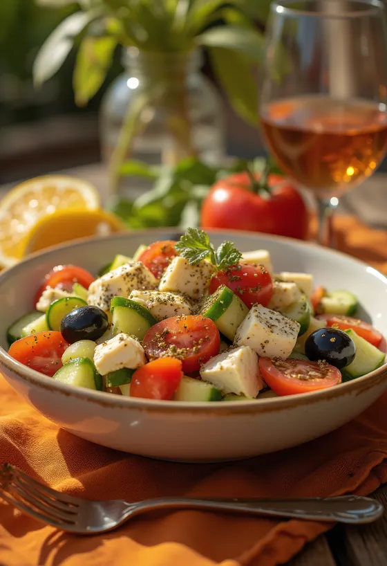 Grekisk sallad med stekta tofukanter
