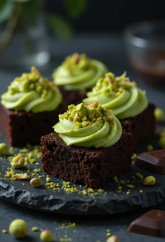 Pistage- och chokladtårta dekorerad med choklad och pistasch