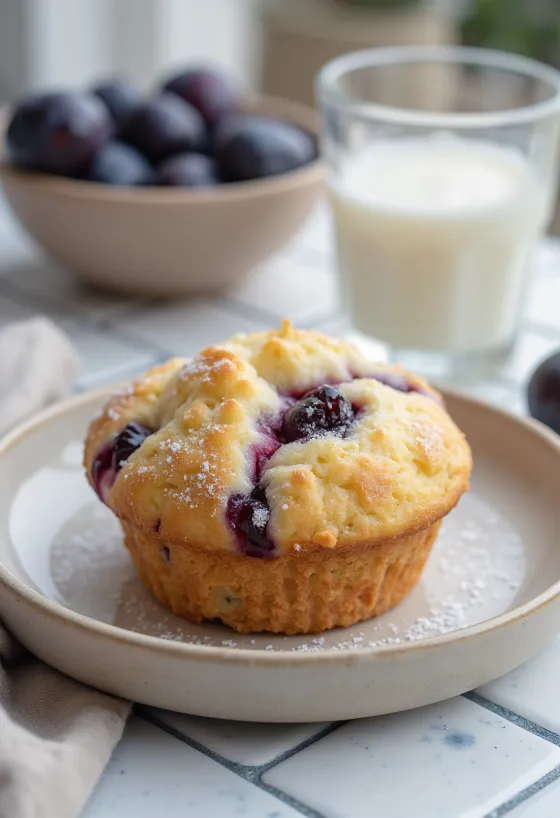 Plommonmuffins serverade på ett fat