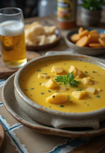 Currysås med kokosmjölk och öl serverad i en skål