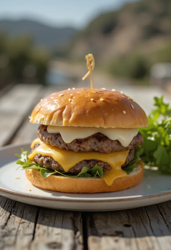 Hamburgare med Monterey Jack-ost, saftig köttbiff och smält ost