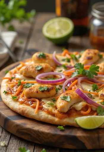 Thai chicken pizza med jordnötssås och koriander