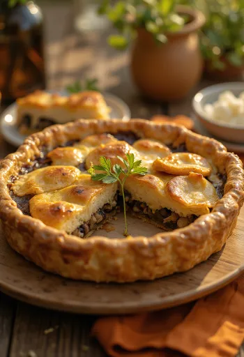 Krämig vegansk svamppaj skuren i bitar