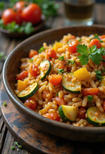 Jambalaya med grönsaker, risrätt med färska grönsaker