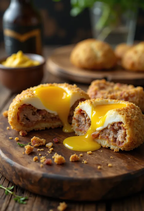 Scotch egg med bacon och ost, i krispig panering