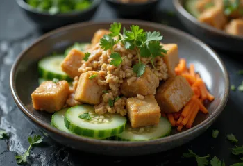 Gado-gado med tofu och tempeh, med färska grönsaker och jordnötssås