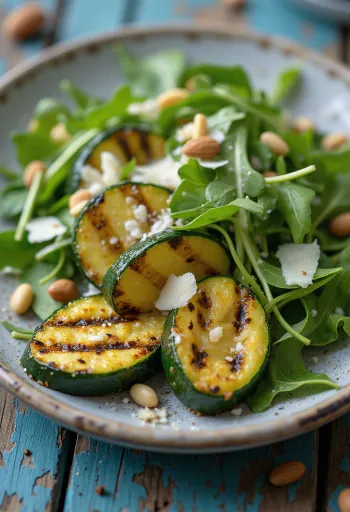 Sallad med grillad zucchini, ruccola och parmesan