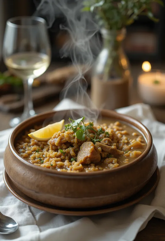Haleem serverad med linser, rik, tjock och kryddig rätt