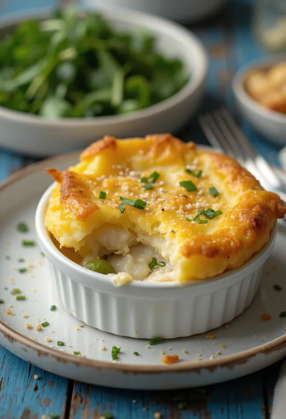 Fish pie med grönsaker serverad