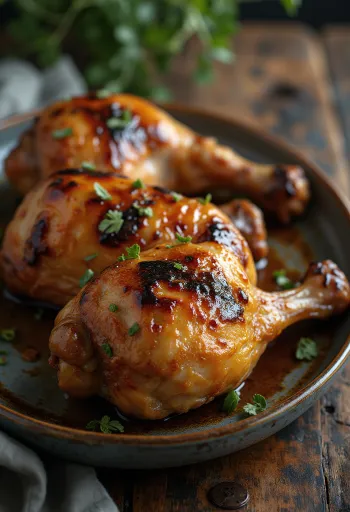 Grillade kalkonklubbor serverade med färska örter och ugnsrostade grönsaker.