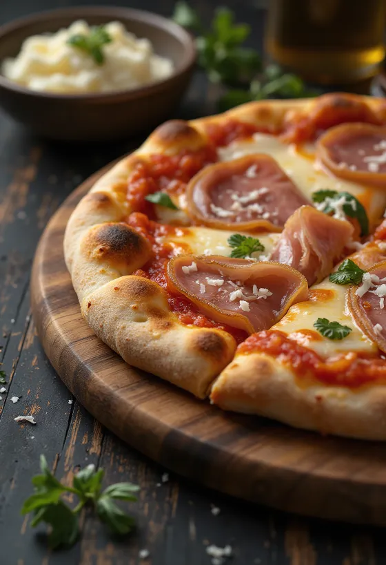 Pizza con Pancetta med bacon och ost