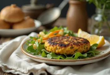 Purjolöks- och grönsaksburgare i bröd, serverad med färsk sallad och grönsaksbiff