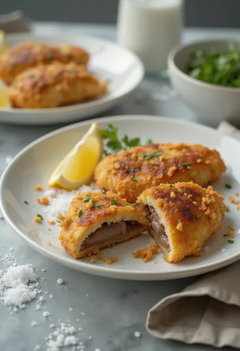 Krispig panerad fläsklever stekt gyllenbrun, serverad med fräsch sallad.