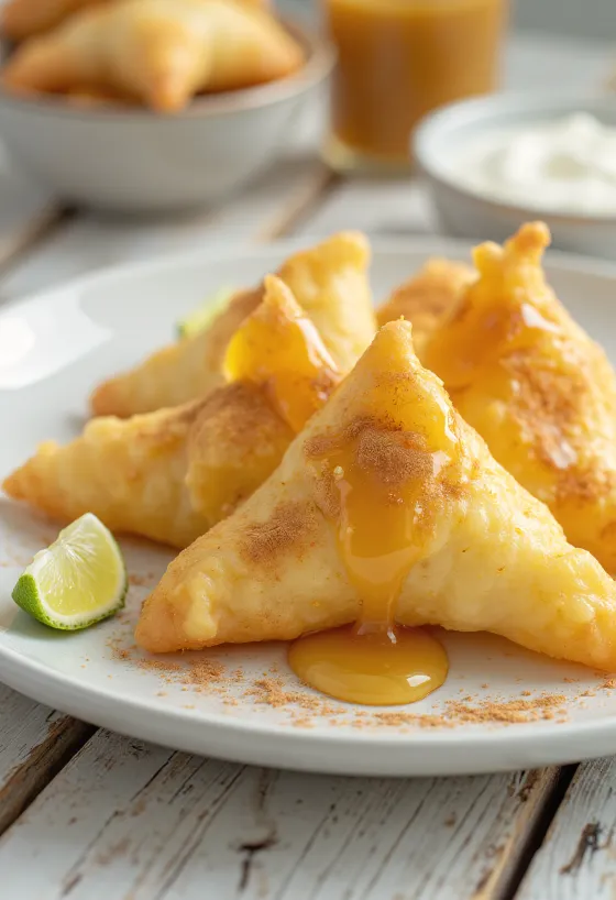New Mexican sopaipillas med honung serverade med limejuice