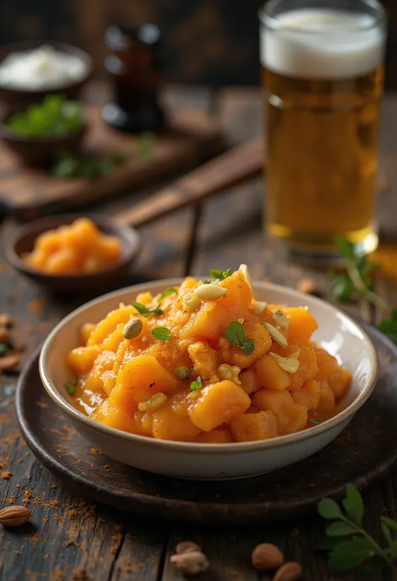 Gajar ka halwa med mjölk, med färska morötter, i mjölkig sås, serverad färsk