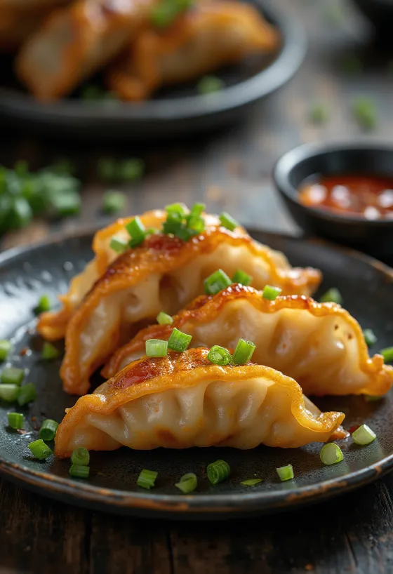 Koreansk het mandu serverad med gochujang och krispig deg