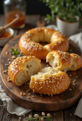 Simit med kvarg, färska, krispiga bakverksskivor med kvarg