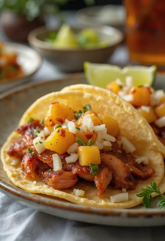 Taco al Pastor i majstortilla med marinerat kött och ananas