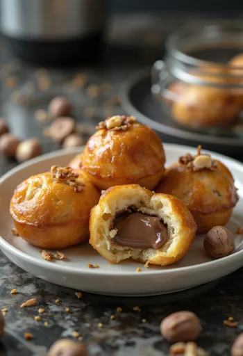 Æbleskiver fyllda med Nutella, gräddade gyllenbruna, pudrade med florsocker