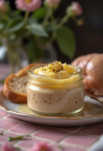 Kycklingleverpastej med krämig konsistens, serverad med färska örter och knaprigt rostat bröd