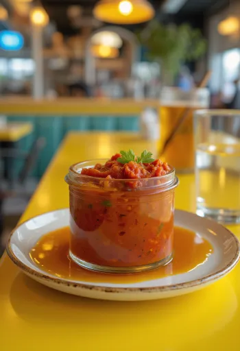 Harissasås serverad med grillade grönsaker