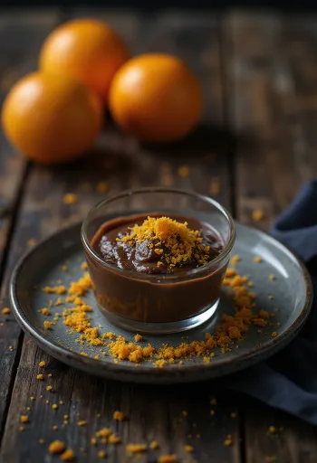 Apelsin- och chokladparfait serverad