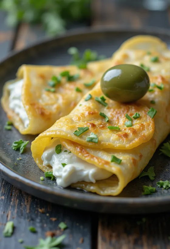 Nygräddad pannkaka serverad med tzatziki