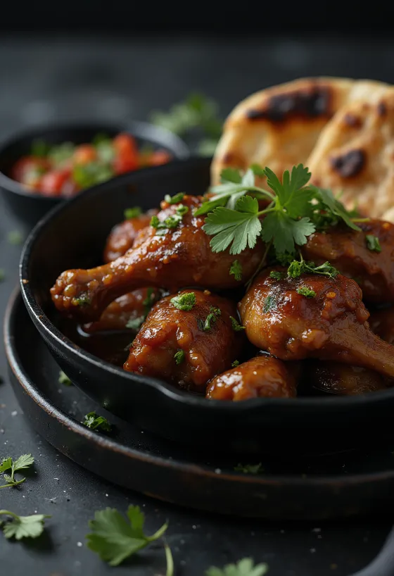 Adobo kyckling serverad med naanbröd