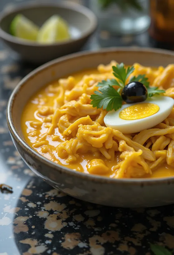 Glutenfri Ají de Gallina med kyckling, jordnötter och gul chili