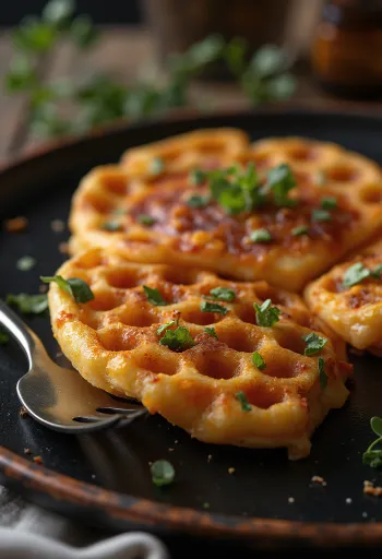 Crumpet med rökt paprika serverad, nygräddad med gyllenbrun utsida