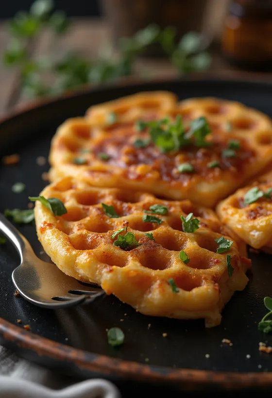Crumpet med rökt paprika serverad, nygräddad med gyllenbrun utsida