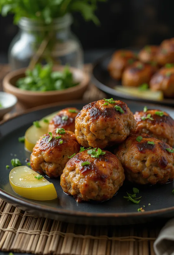 Frikadeller serverade med kokt potatis och kålsallad