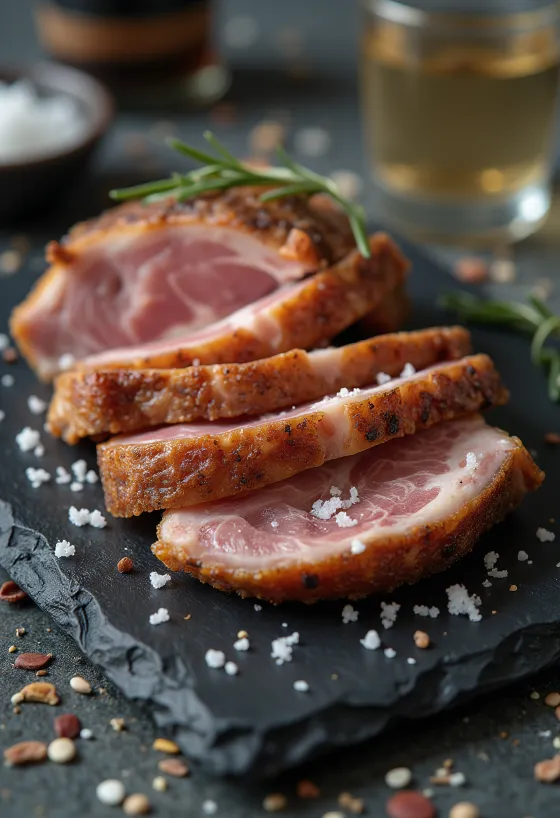 Iberico Secreto serverad med citronklyftor och grillade grönsaker.
