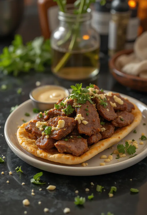 Shoarma med lammkött, färska grönsaker och yoghurt