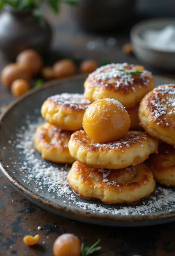 Æbleskiver-pannkaka, strösslad med florsocker