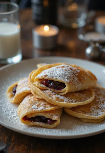 Clătite serverad med sylt och florsocker