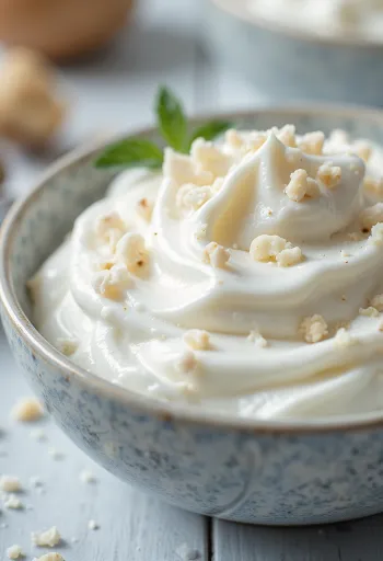 Myntayoghurt med grädde i en skål