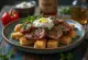 Iskender kebab med lamm serverad med yoghurt-vitlöksdressing och rostat pitabröd