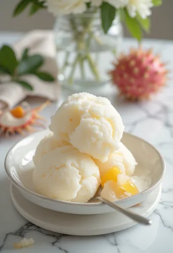 Rambutansorbet serverad i skål