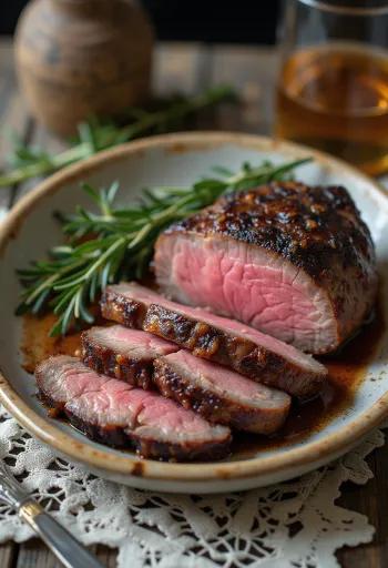 Rökt hjortstek med rostade grönsaker och rosmarin