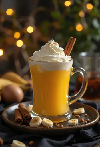 Banan- och mangocider serverad i glas