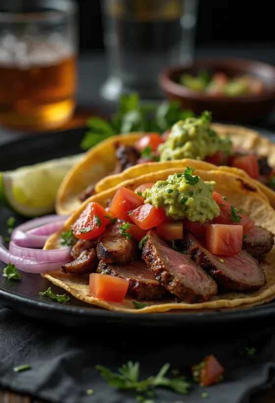 Tacos Carne Asada med grillat nötkött, koriander och guacamole