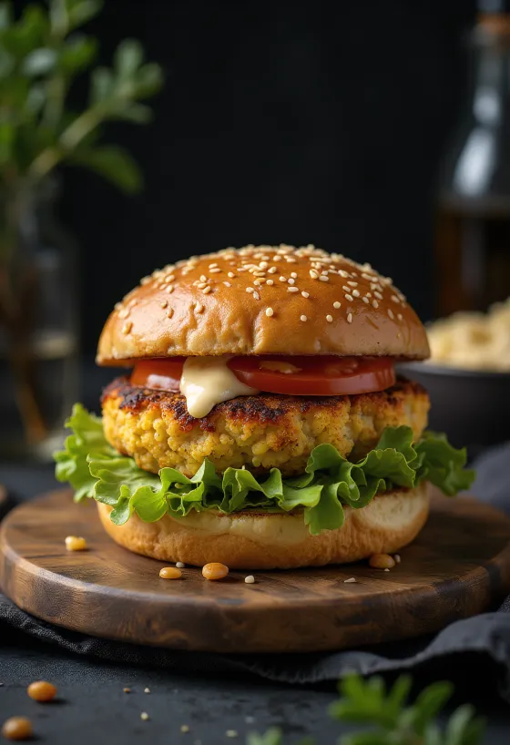 Vegansk blomkålsburgare serverad