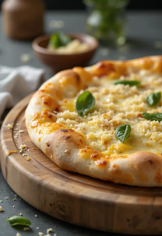 Vit pizza serverad med ricotta, mozzarella och färska kryddor