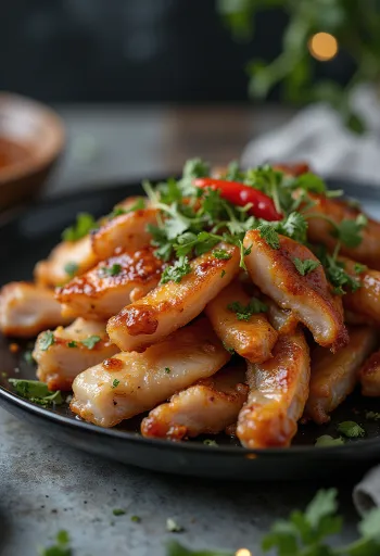 Grillade grisöron serverade med koriander