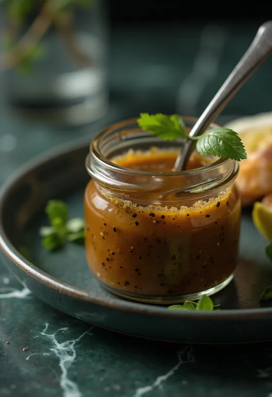 Senaps- och balsamicodressing i en skål