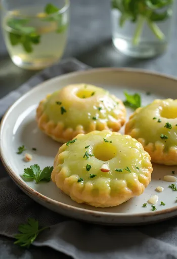 Pani Puri med äppelvatten, serverad med färsk koriander