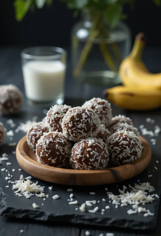 Banan- och kokosbollar serverade i en skål