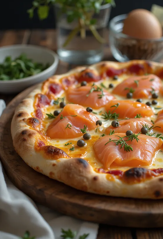 Pizza i dansk stil med rökt lax